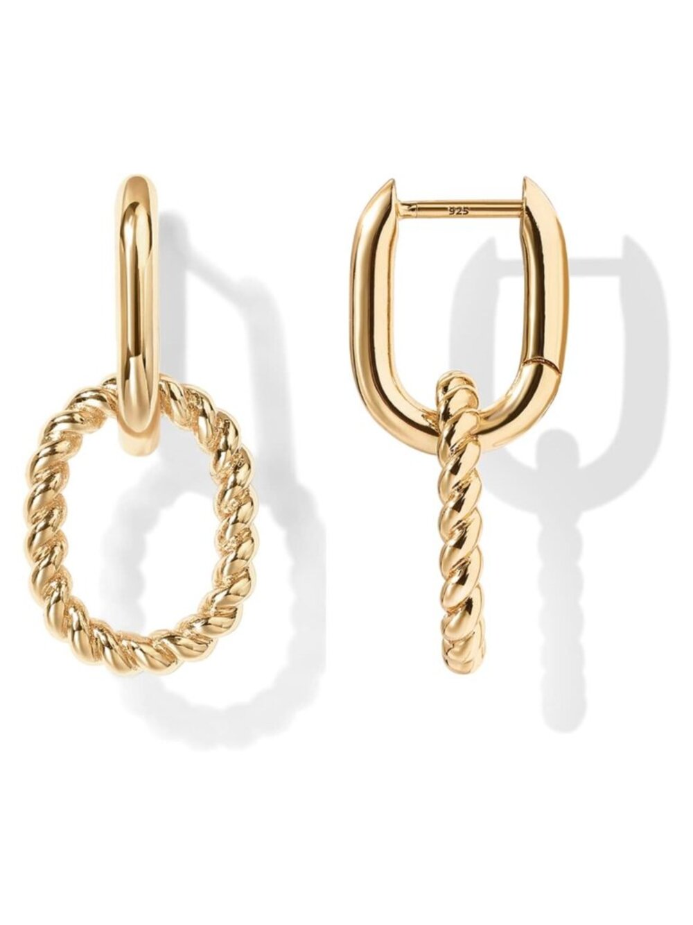 14K Gold Plated Dangle Hoop Earrings Convertible Paperclip Link
